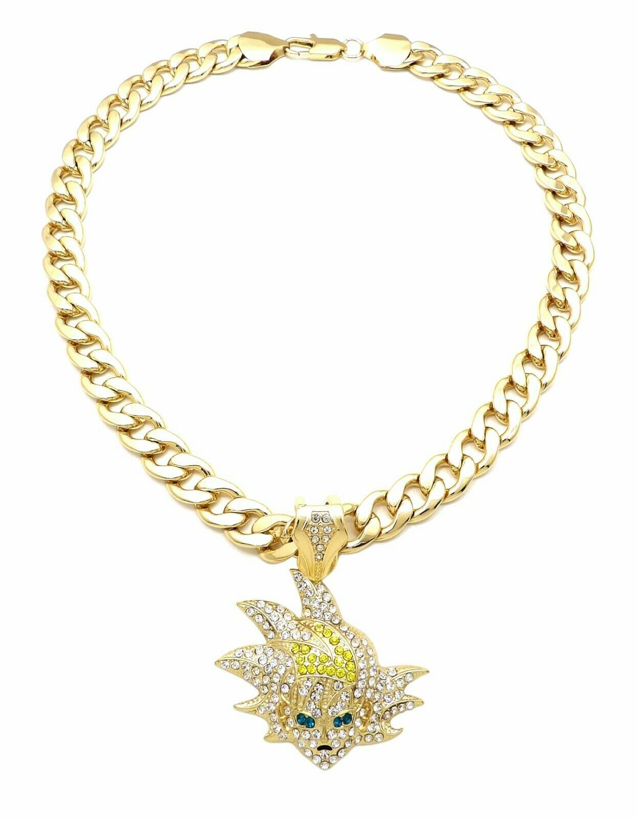 ICED HIP HOP SON GOKU PENDANT & 11mm 20″ CUBAN CHOKER CHAIN BLING NECKLACE