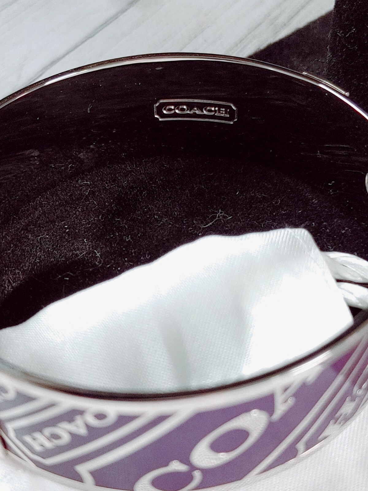 Coach Purple Silver Bangle Bracelet .75″ Lozenge with Bag Style 94119