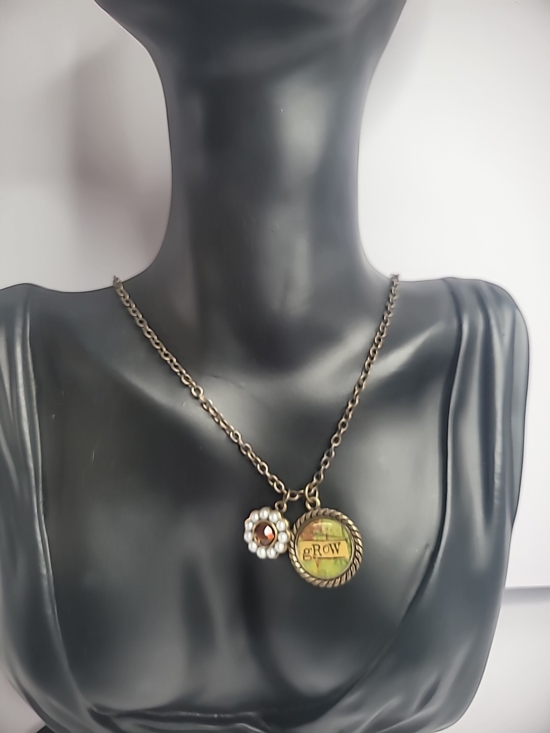 New Demdaco Studio Grow Charm Necklace Gold Tone Charms Beaded Jewelry Costume