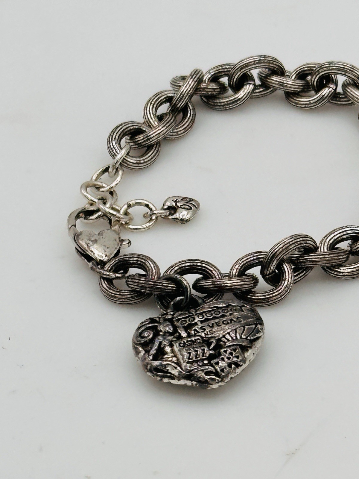 Brighton Silver Plated Chunky Chain Bracelet Las Vegas Travel Series Heart