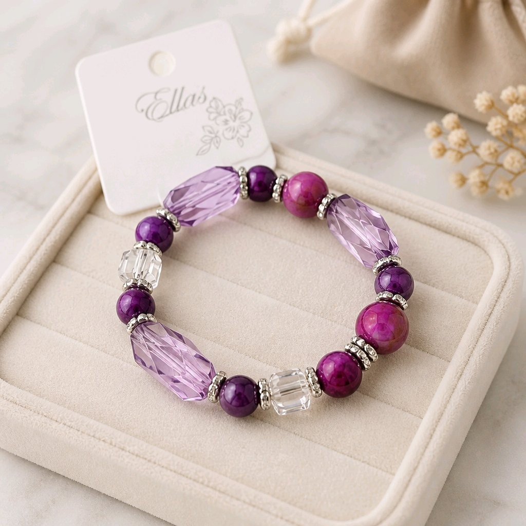 Ella’s Glass Bead Stretch Bracelet Faceted Crystal Beaded Elastic Fashion Bangle