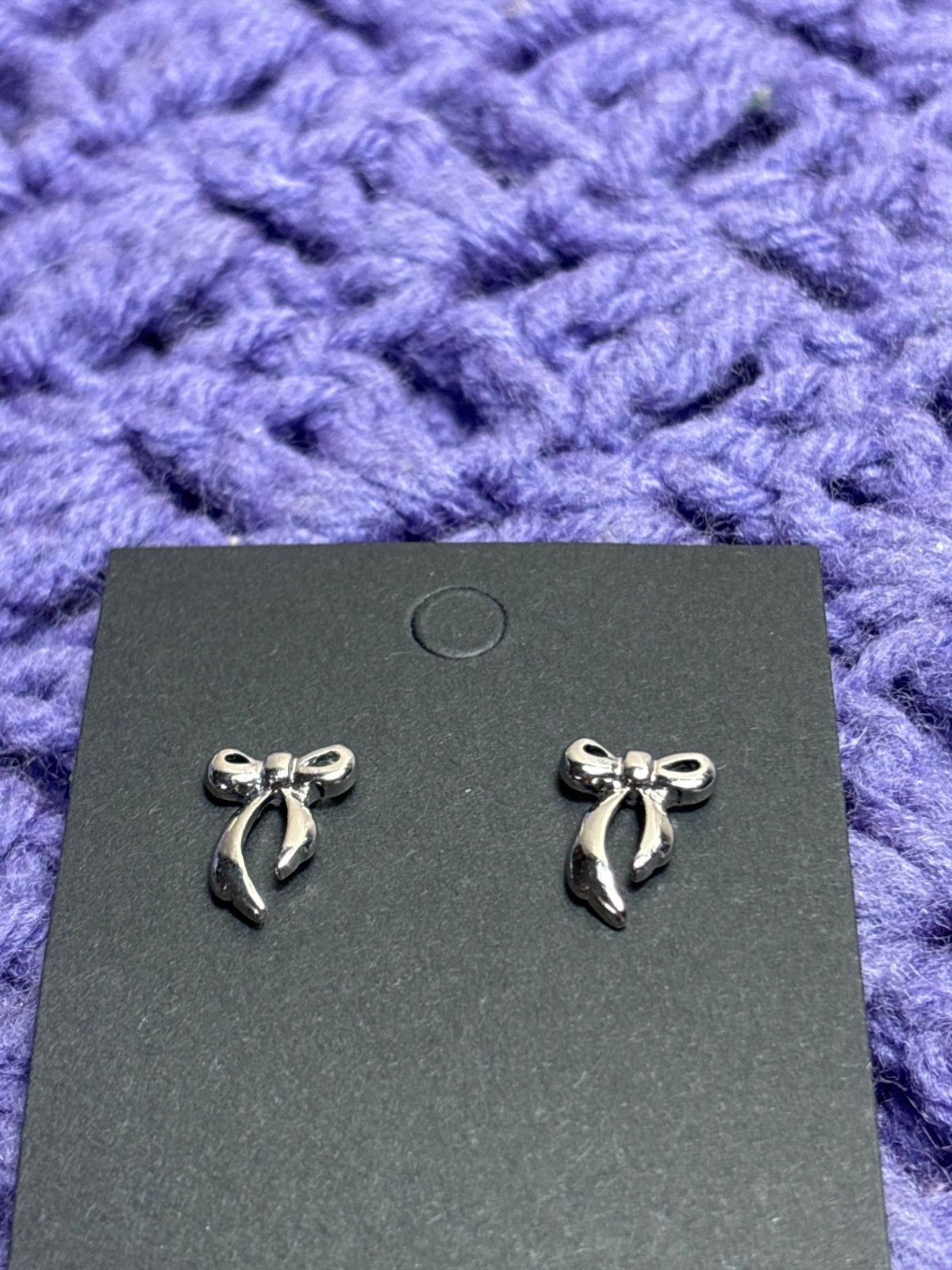 Silvertone Bow Stud Earrings 5/8 inch