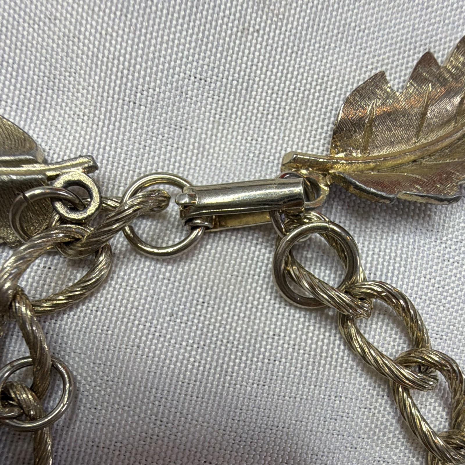 Two Tone Silver Gold Charm Chain Bracelet Leaf Rose Dangle Charms 7 in