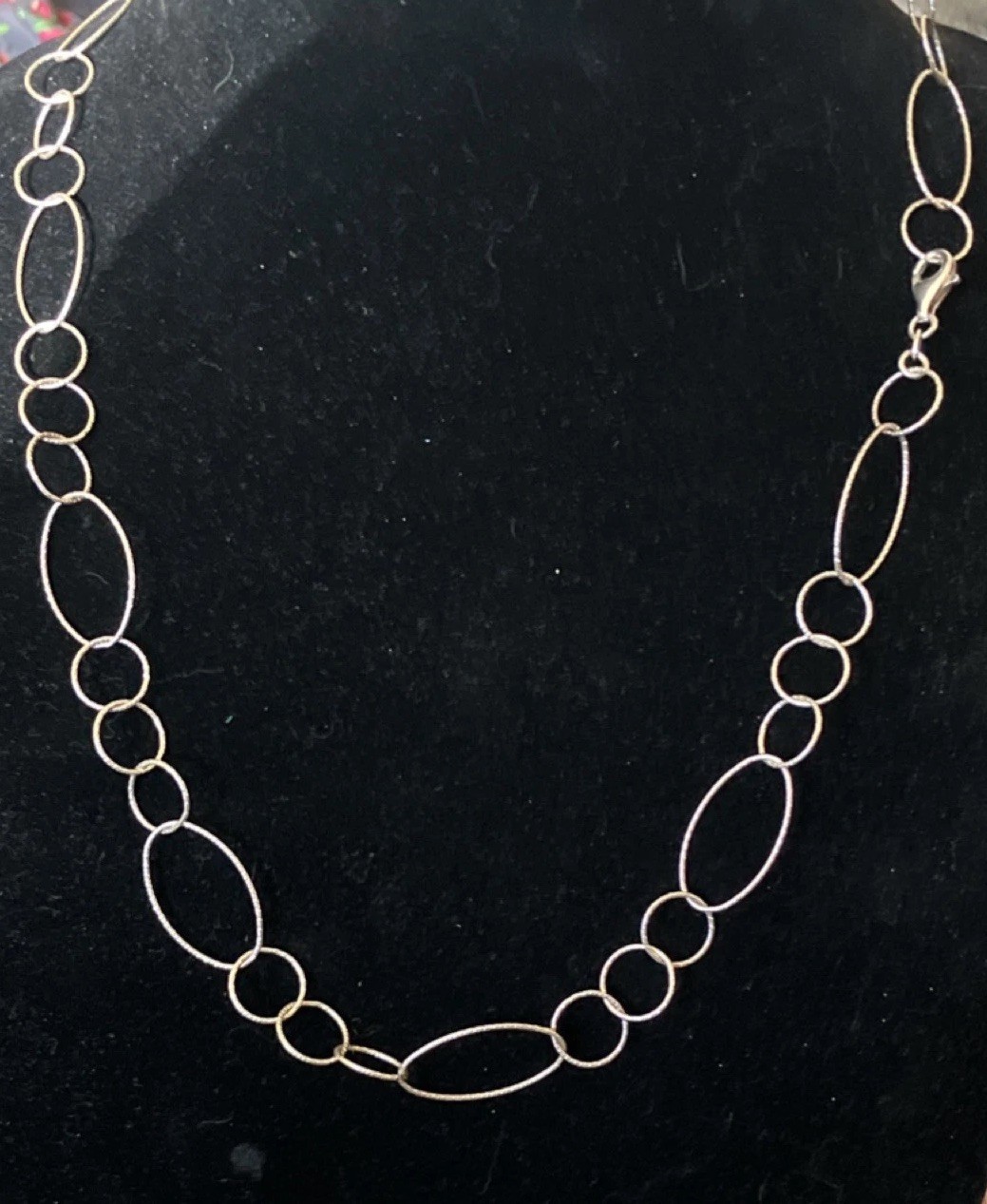 Sterling Silver Link Chain Necklace w Clasp varied link sizes 24” adjusts sizes