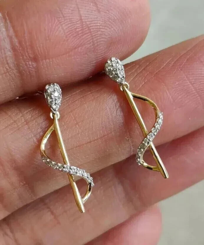 1.00Ct Round Cut Simulated Diamond Drop/Dangle Earrings 14k Yellow Gold Plated
