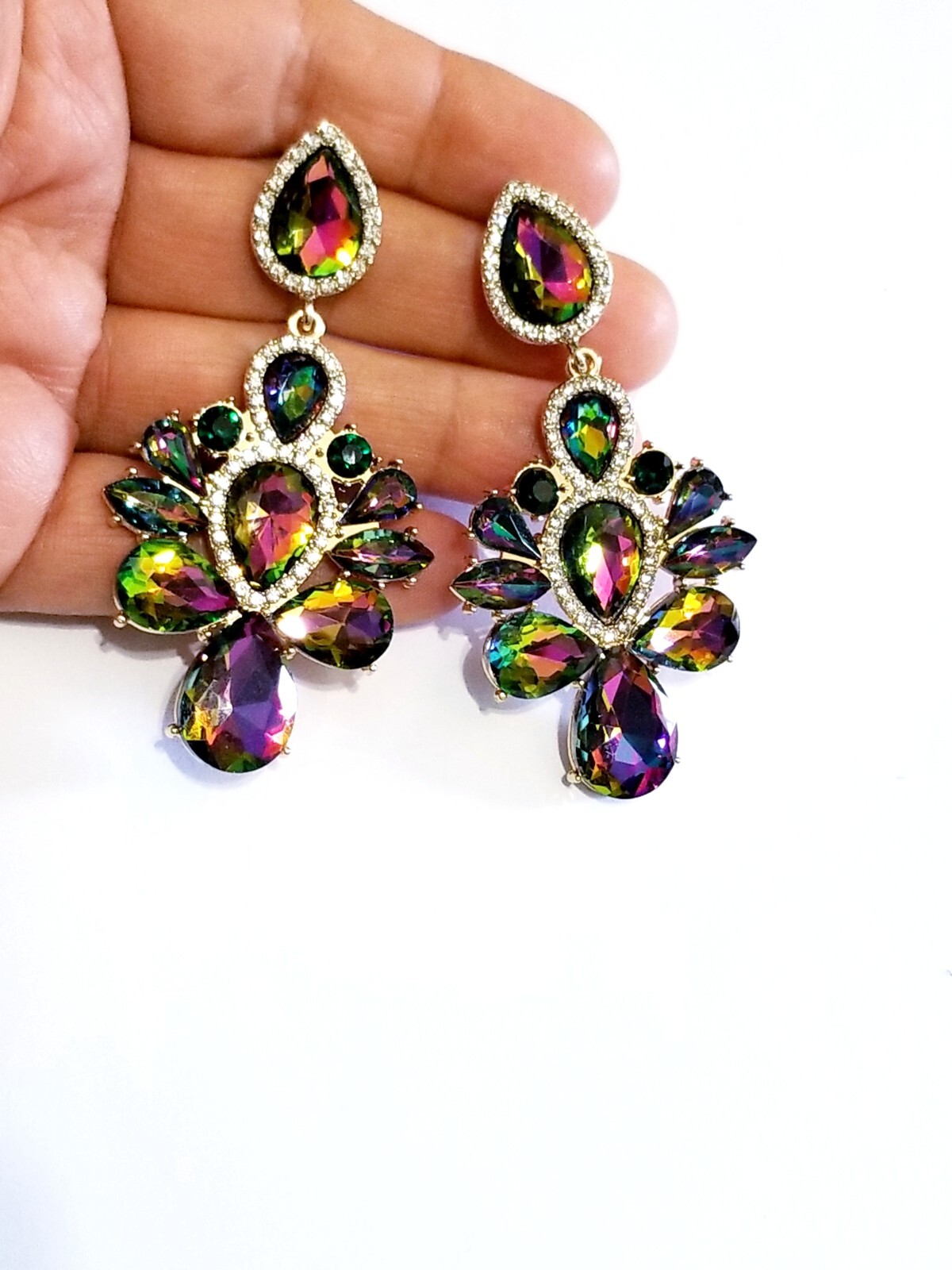 Vitrail Crystal Bridesmaid Rhinestone Chandelier Drop Earrings 3 inch Jewelry