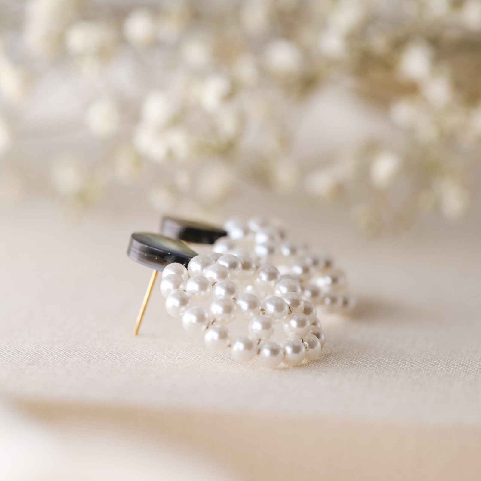 Double Chain Drop Earrings White Bead Studs Dainty Layered Minimal Jewelry