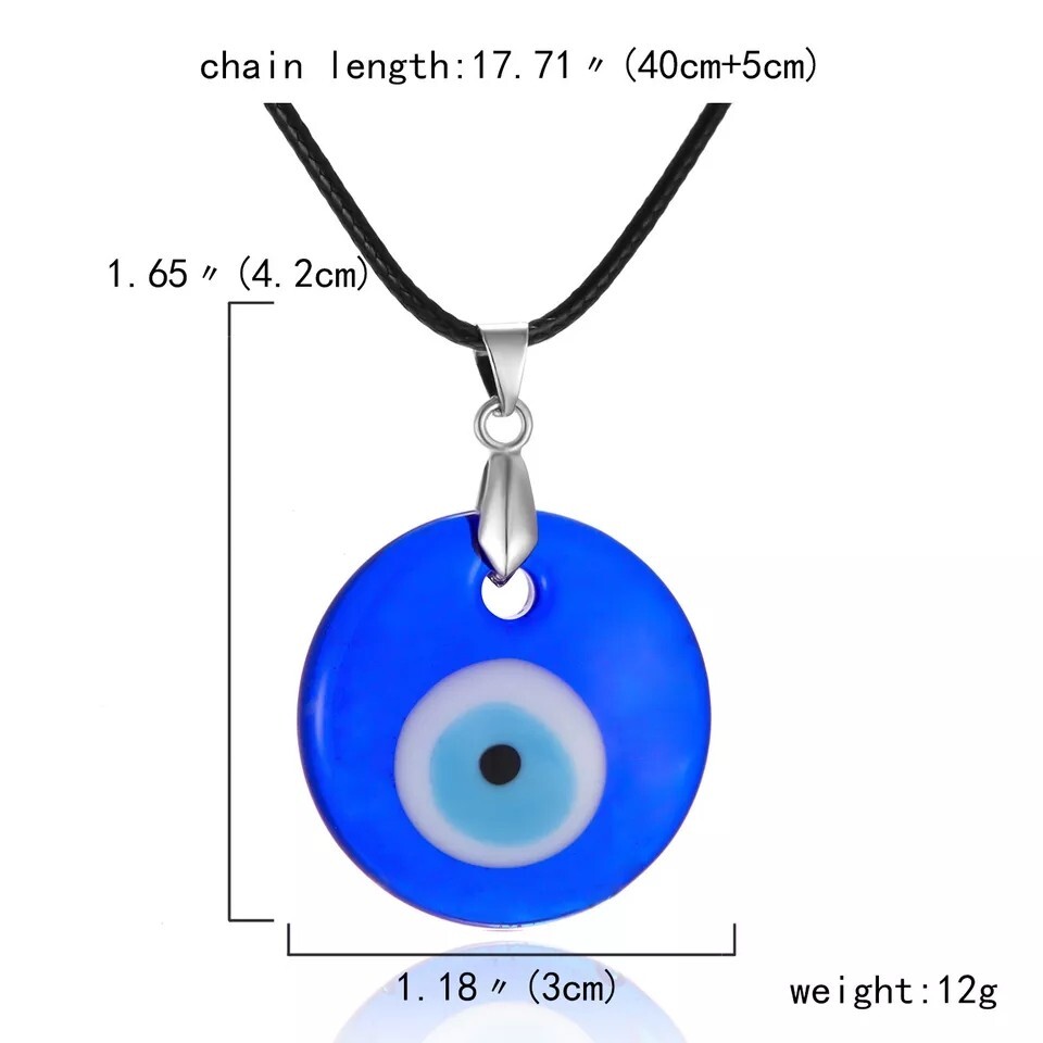 New Rope Evil Eye Charms Necklaces Unisex Blue Resin Round Pendants Evil Eye 17″