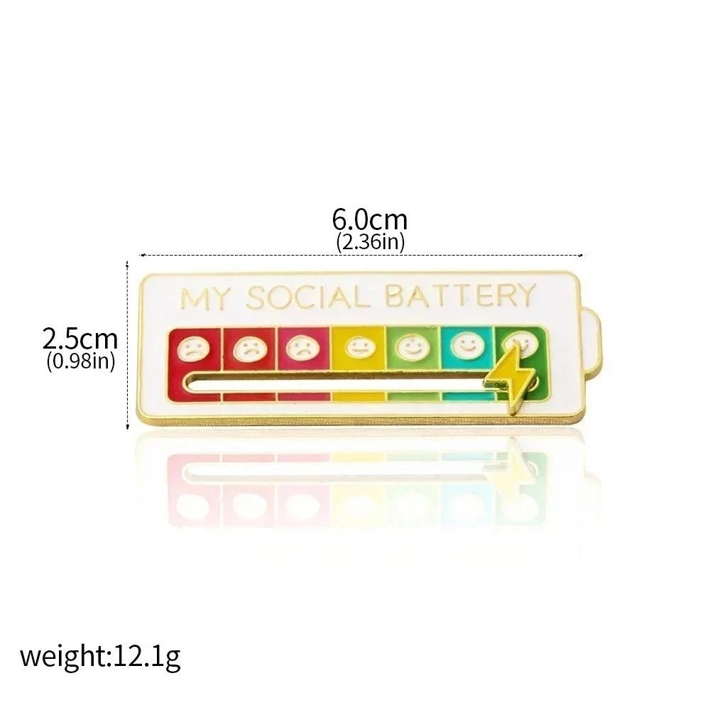 Funny Social Battery Slider Pin – 7-Mood Expression Badge, Cute Interactive Pin