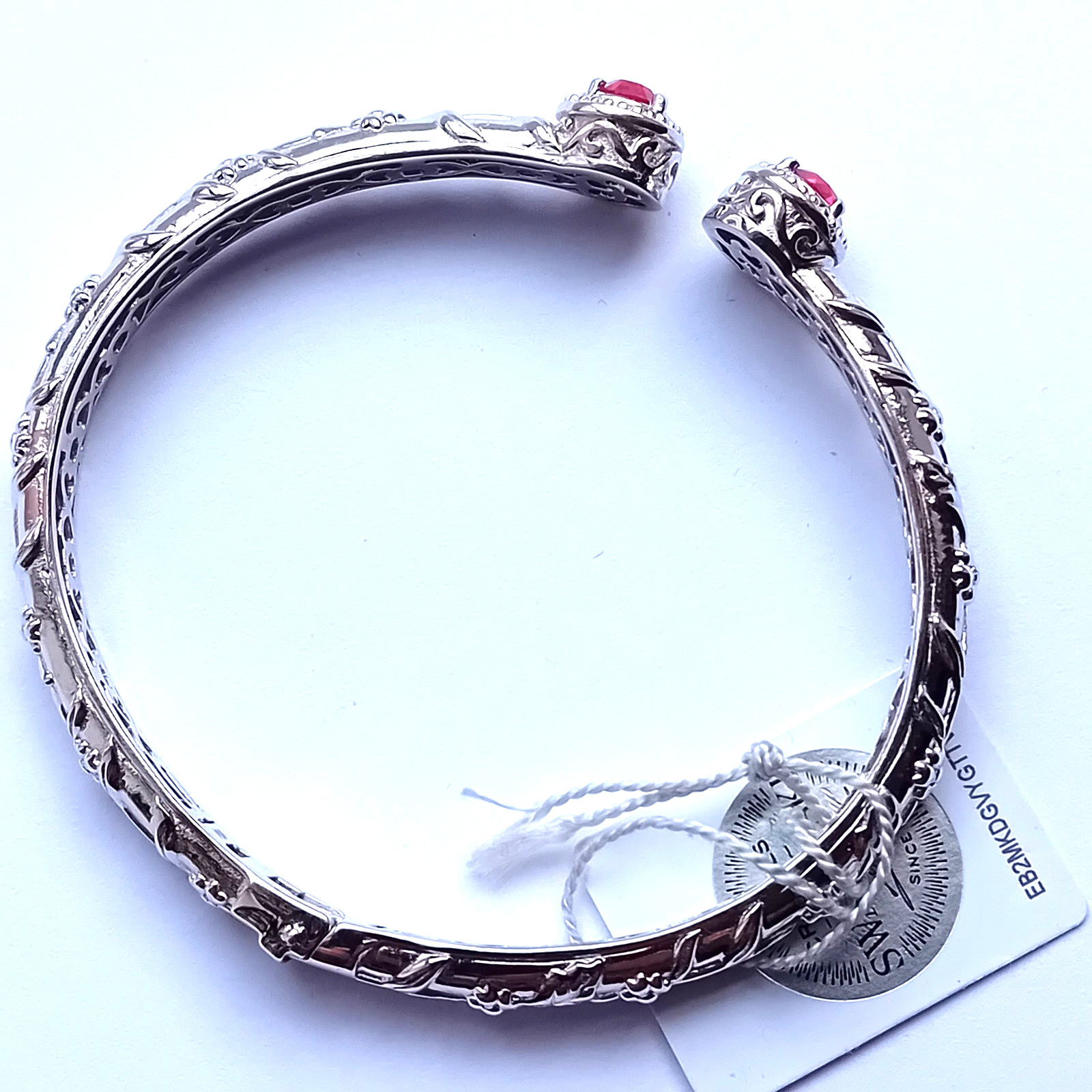 SWAROVSKI CRYSTAL BRACELET BANGLE HINGED CUFF PLATINUM BONDED RED STONE UNWORN