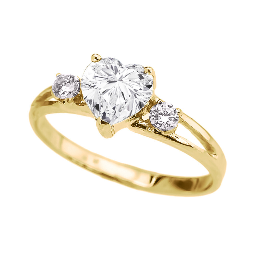 Gold Cubic Zirconia Heart Proposal/Promise Ring(Available In Yellow/Rose/White)