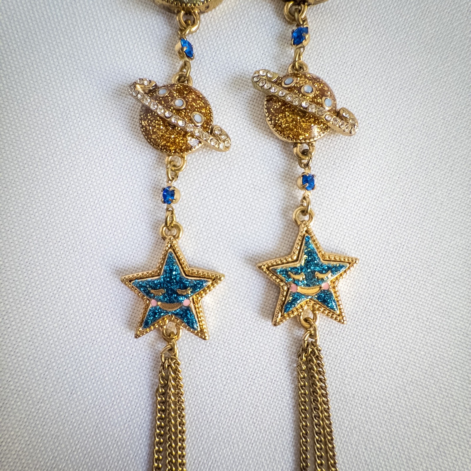Betsey Johnson Heavens To Betsey Moon Saturn Planet Shooting Star Earrings RARE