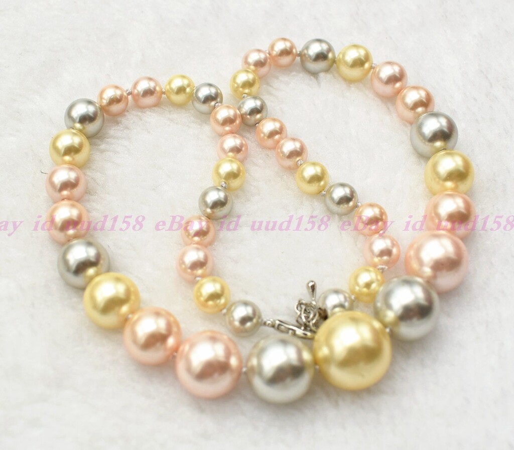 GENUINE 8-16MM MULTICOLOR SHELL PEARL ROUND BEADS NECKLACE JEWELRY 18”