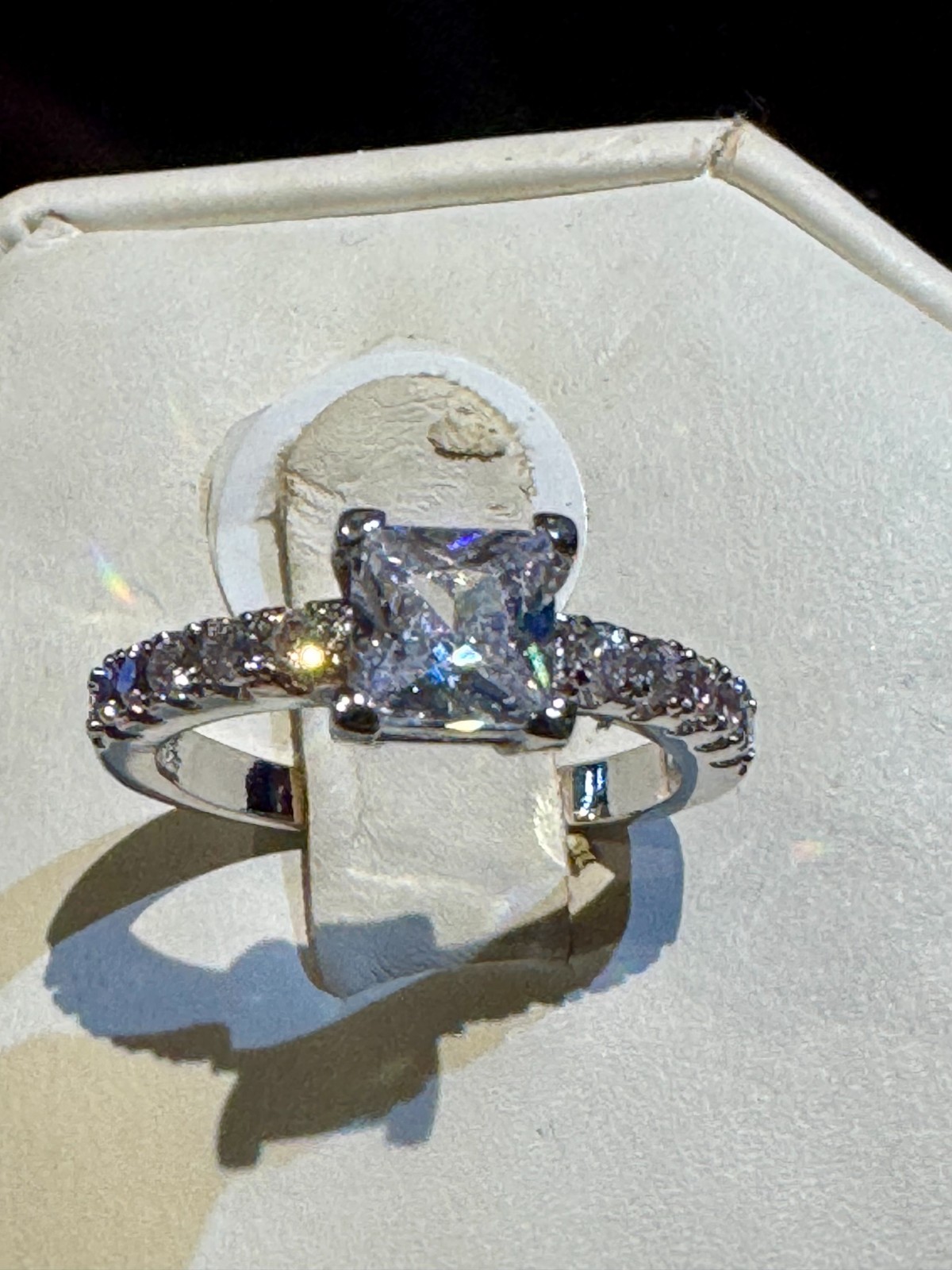 Dainty Princess Cut AAAAA CZ Solitaire With round CZ Accents Size 8