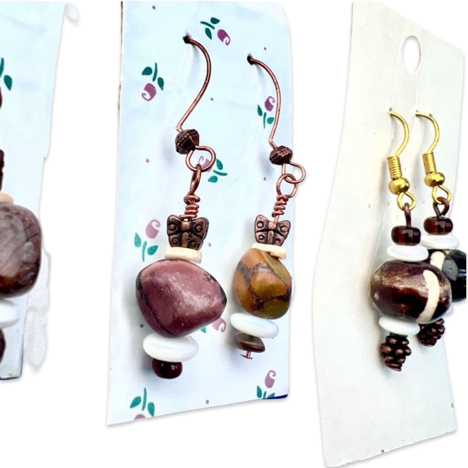 Earring Lot 3 Pairs Beaded Dangle Drop Boho Stone
