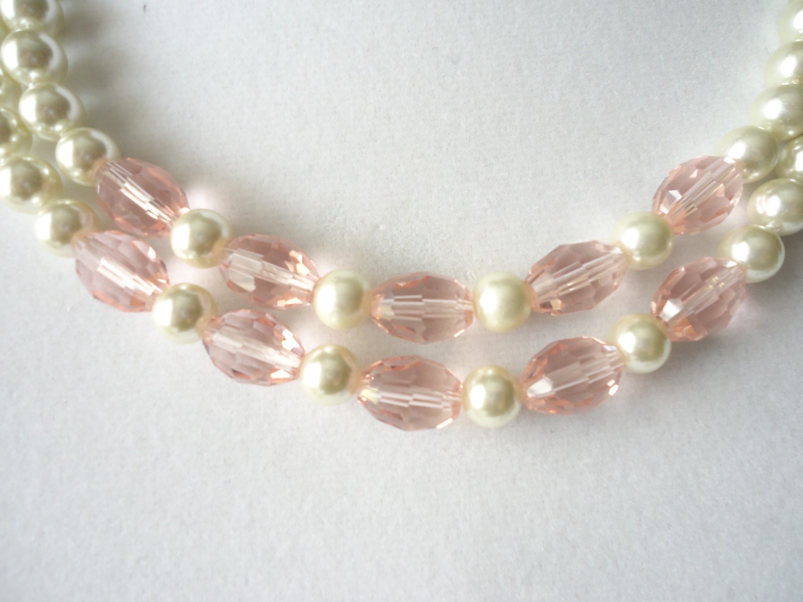 3 Faux Pearl Necklaces Cream, White, Pale Peach Color W/Pale Pink Glass Beads