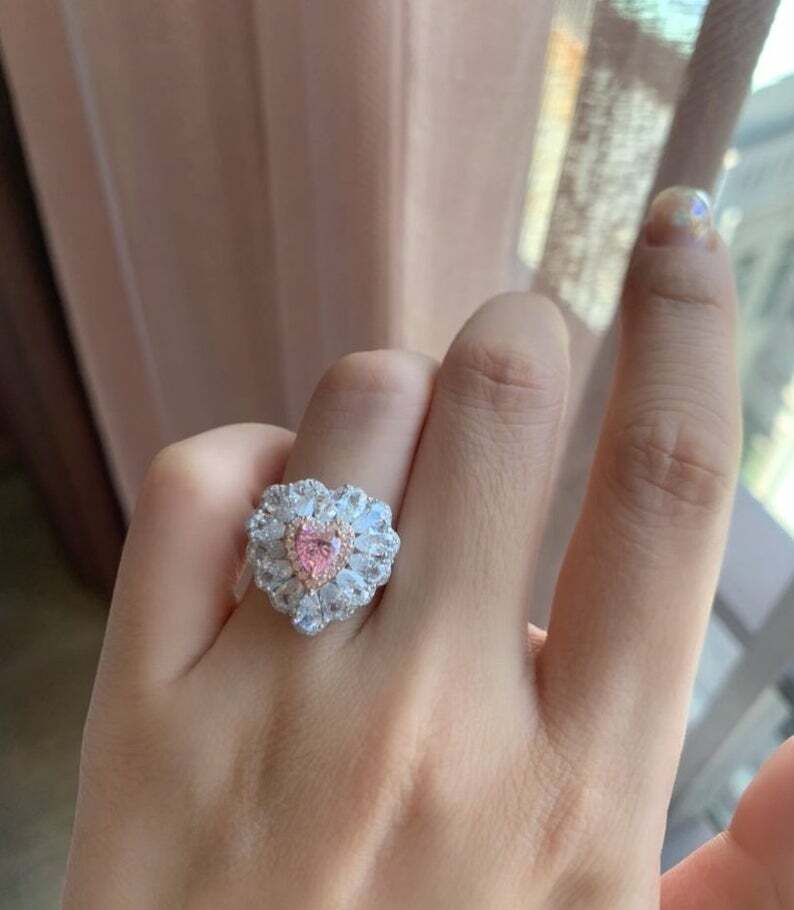 3Ct Heart Simulated Sapphire Women’s Ring 14k White Gold Plated Silver