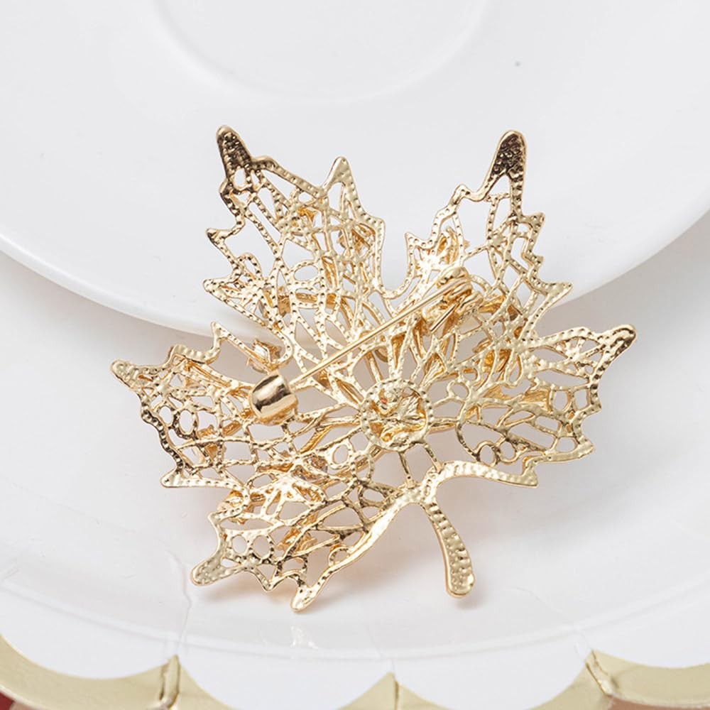 Fashion Maple Leaves Crystal Brooch for Women Men Pearl Gold-Tone Plated Leaf…