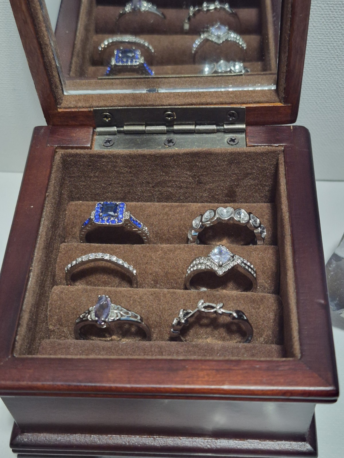 Ladies Size 11 Lot Of 6 Silver Tone Rhinestone Fashion Rings B415