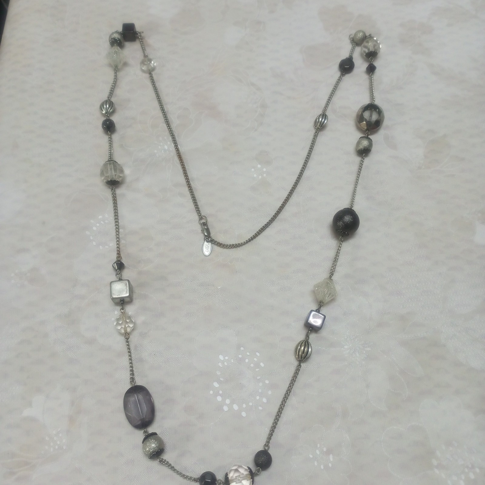 Next Long Silver Tone With White Silver Beaded Necklace Accessories Women
