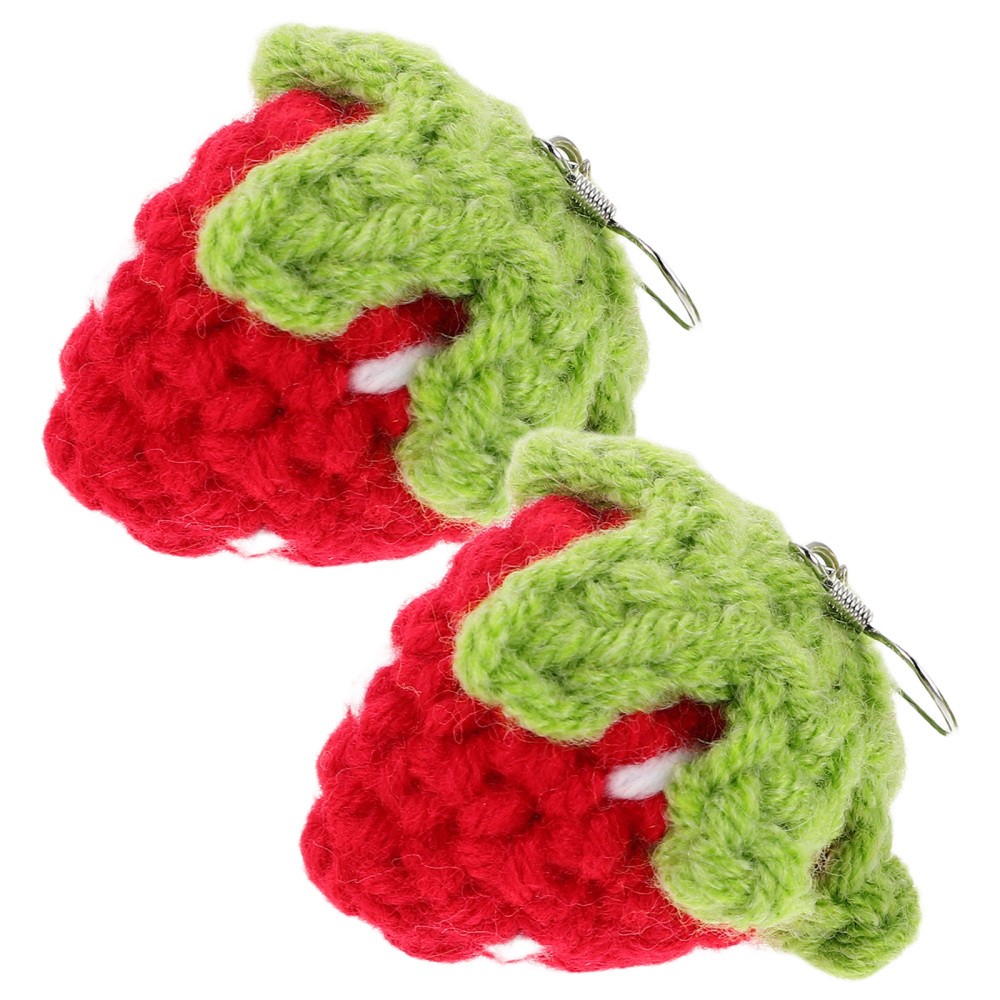 1 Pair Durable Strawberry Earrings Lightweight Red Yarn Japanese Kawaii Style
