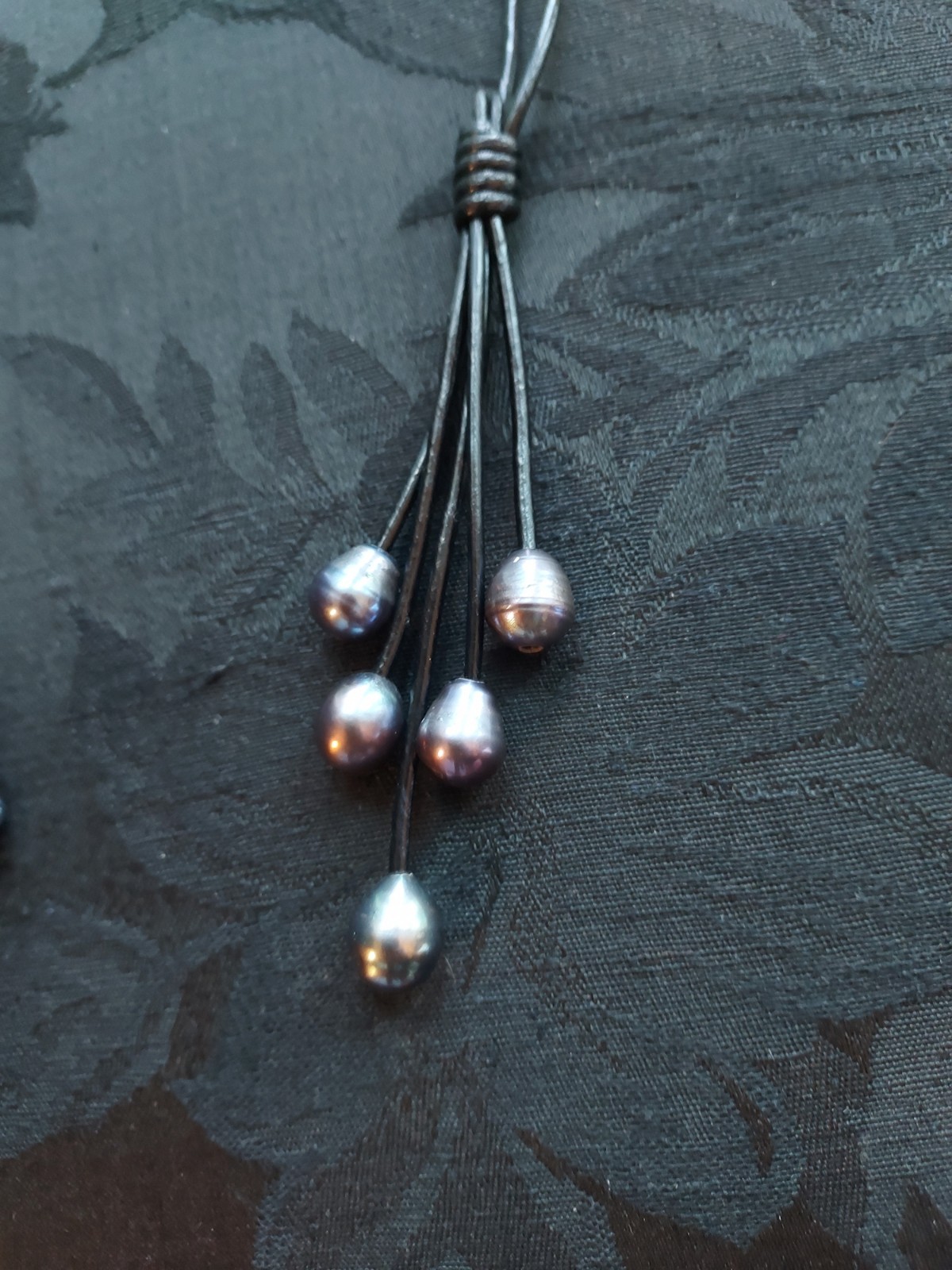 Black Leather Cultured Freshwater Pearl Necklace 31 Inches