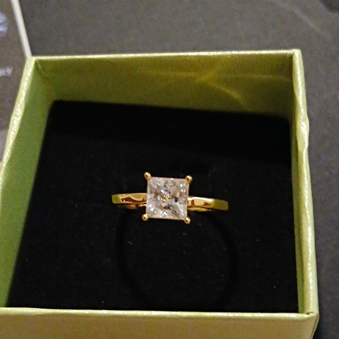 Gold Over Sterling Silver Princess-Cut Lab-Created Moissanite Ring Size 7 Adjust
