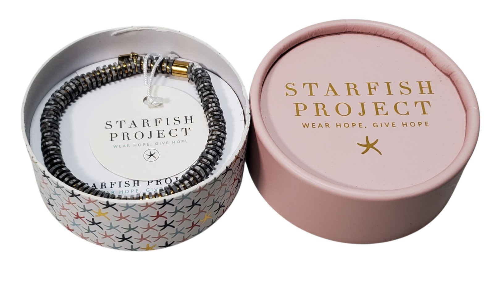 Starfish Project 14k Gold Plated Resin Bracelet With Hematite Stretch Gray/Black