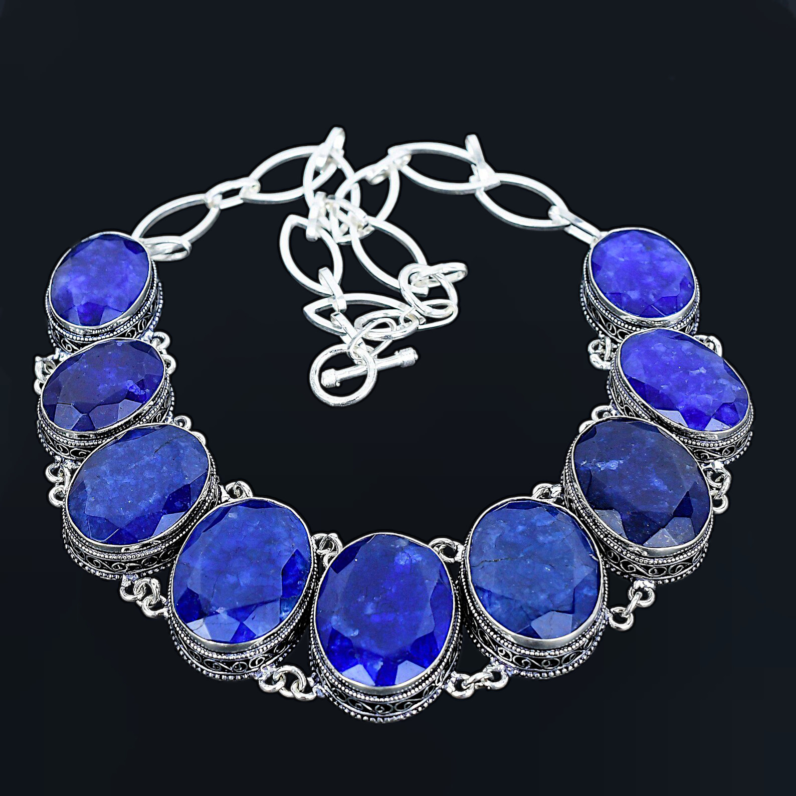 Blue Sapphire Necklace 925 Sterling Silver Necklace Handmade Gemstone Necklace.