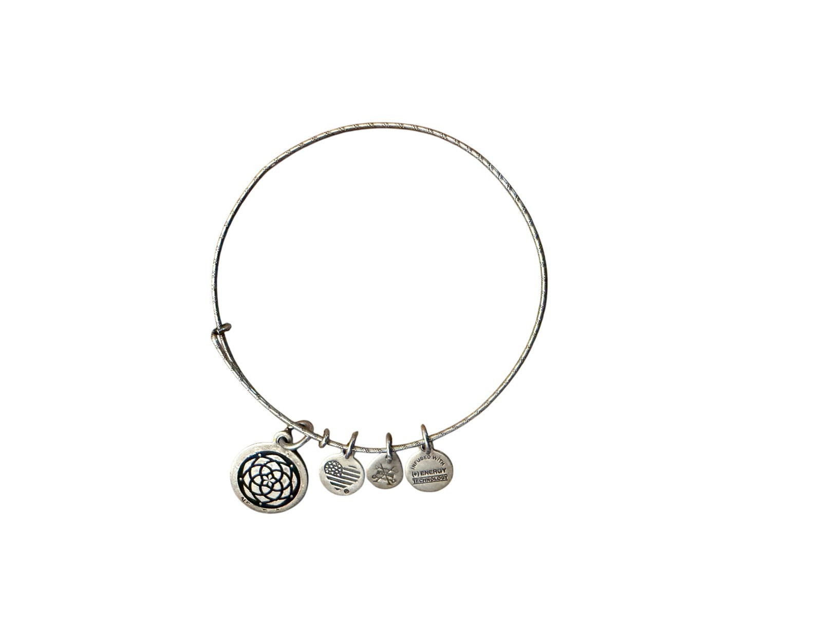 Alex and Ani Silver Tone Charm Bangle Bracelet Floral USA Flag Beaded Accent