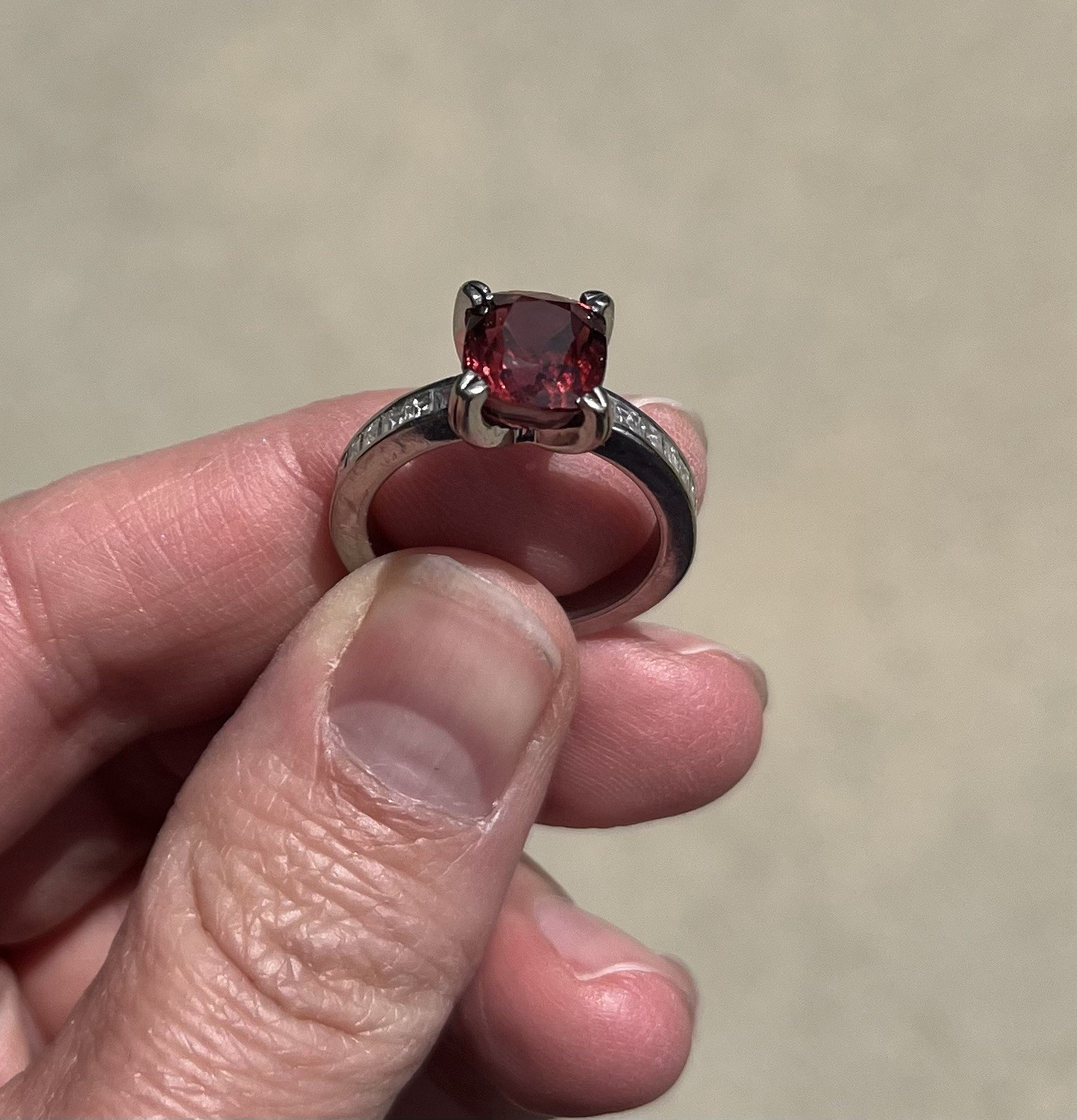 GIA 5.01 C Natural Unheated Spinel & Diamond Ring in 18K White Gold size 7.75