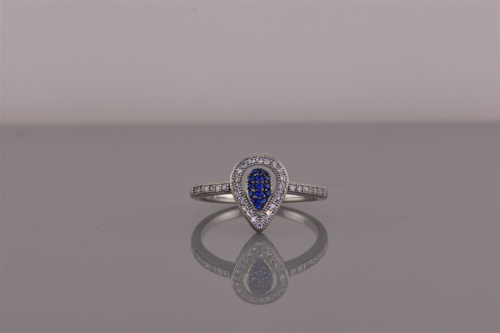 Sterling Silver Blue Spinel & Cubic Zirconia Teardrop Halo Band Ring 925 Sz: 7