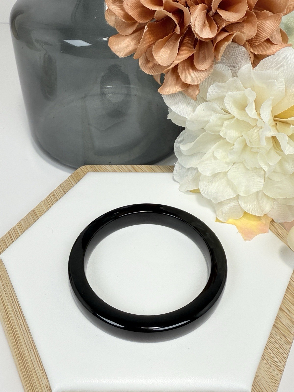 Hetian Jade Hard Bangle Size: 56.4MM Width: 9.8MM w/Certificate