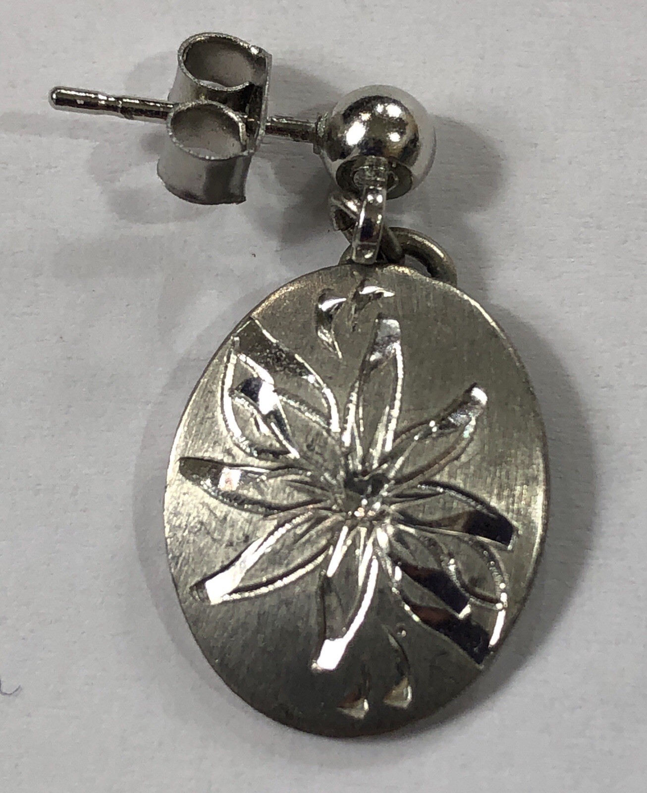 Lighthouse Pewter Earrings Hand Engraved Flower Dangle – 1 inch