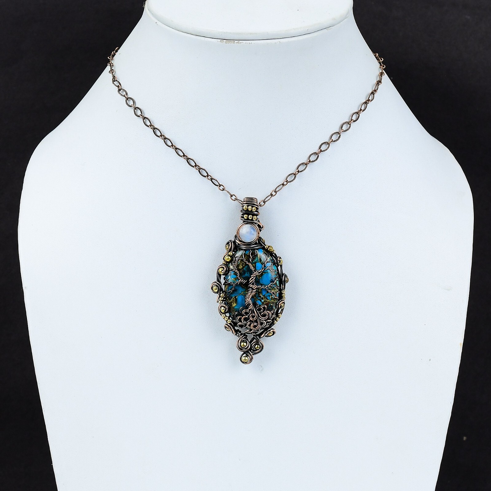 Chrysocolla Wire Wrapped Tree Of Life Pendant Copper Jewelry For Women 2.76″