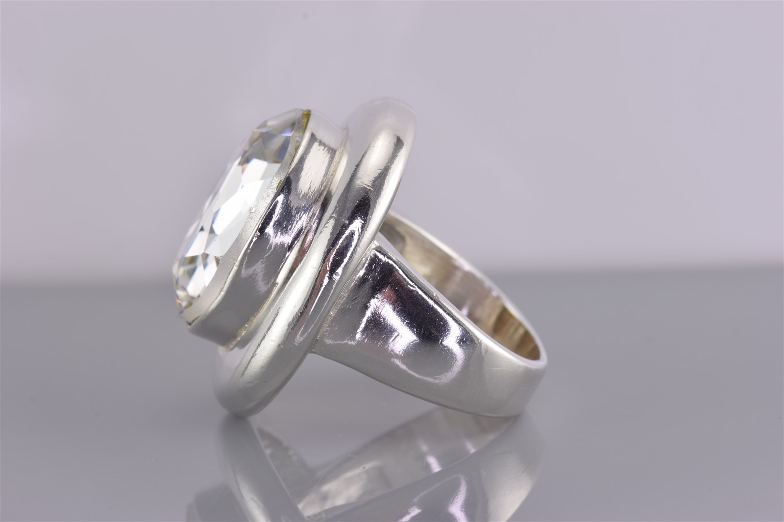 Chunky BIG Sterling Silver Oval Cubic Zirconia Statement Band Ring 30g 925 Sz: 7