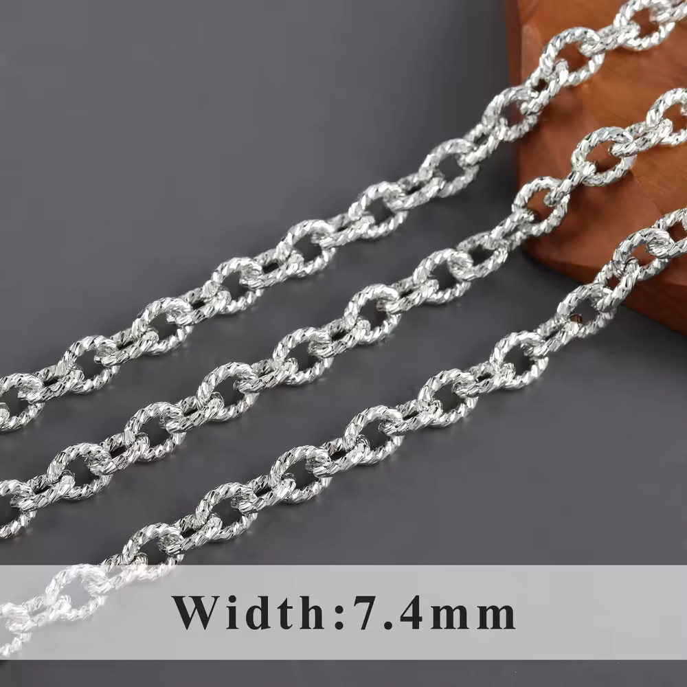 Silver Rhodium Plated Chain Necklace 7.4mm 24″ High Quality RC21906
