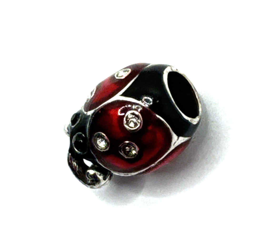 Brighton Ladybug Red & Black Garden Lady Bug Crystals Silver Spacer Bead