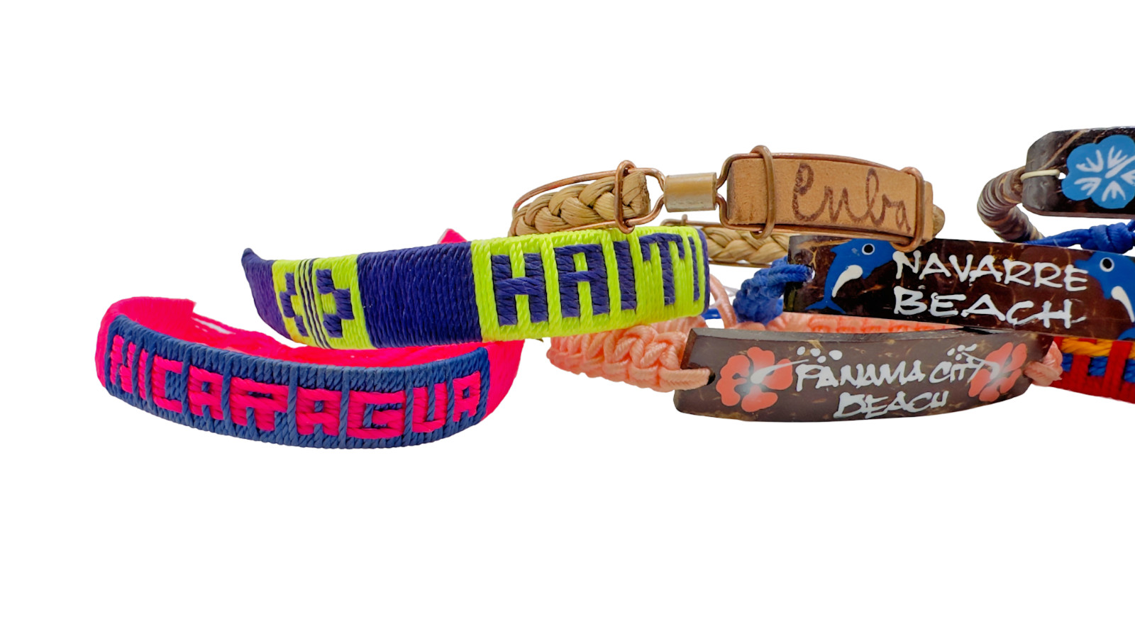 Lot 9 Handmade Travel Souvenir Bracelets Cuba Haiti Nicaragua Aloha Beach Vtg