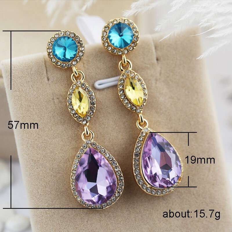 Elongated Drop Christmas Gift Earrings Yellow Gold Plated 3 CT Simulated Diamond