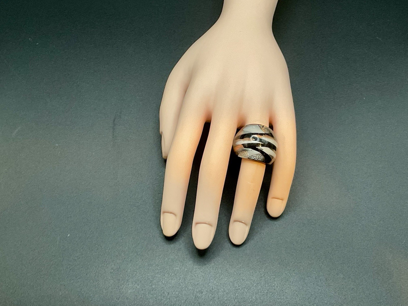 Glass Ring Size 7 White Black Copper Color Statement Ring Jewelry Women Gift