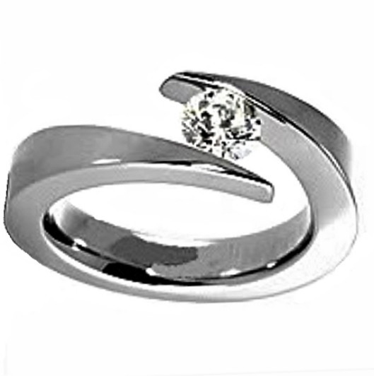 Elegant TITANIUM Bypass Tension RING with 4.5mm Round CZ, size 6 – in Gift Box