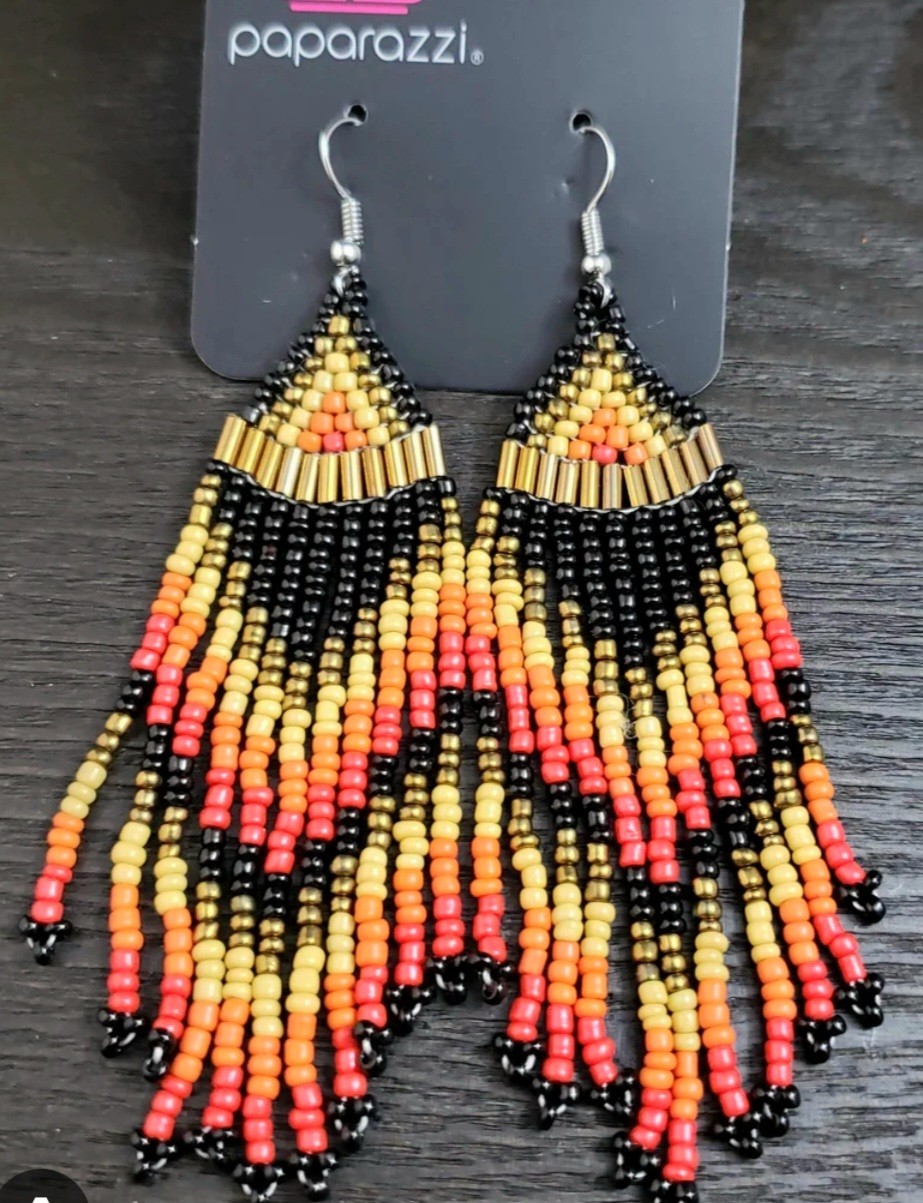 ~Paparazzi Multi Colors Seed Bead Boho Blast Black Gold Orange~ New~