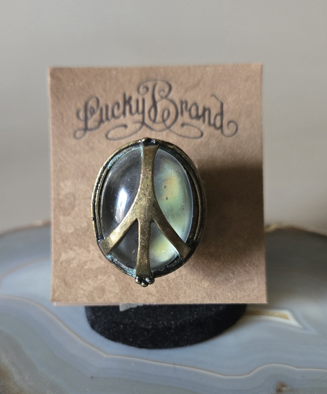 Rare New Lucky Brand Lucky You Vintage 1990s Peace Sign Mood Ring Size 5.5