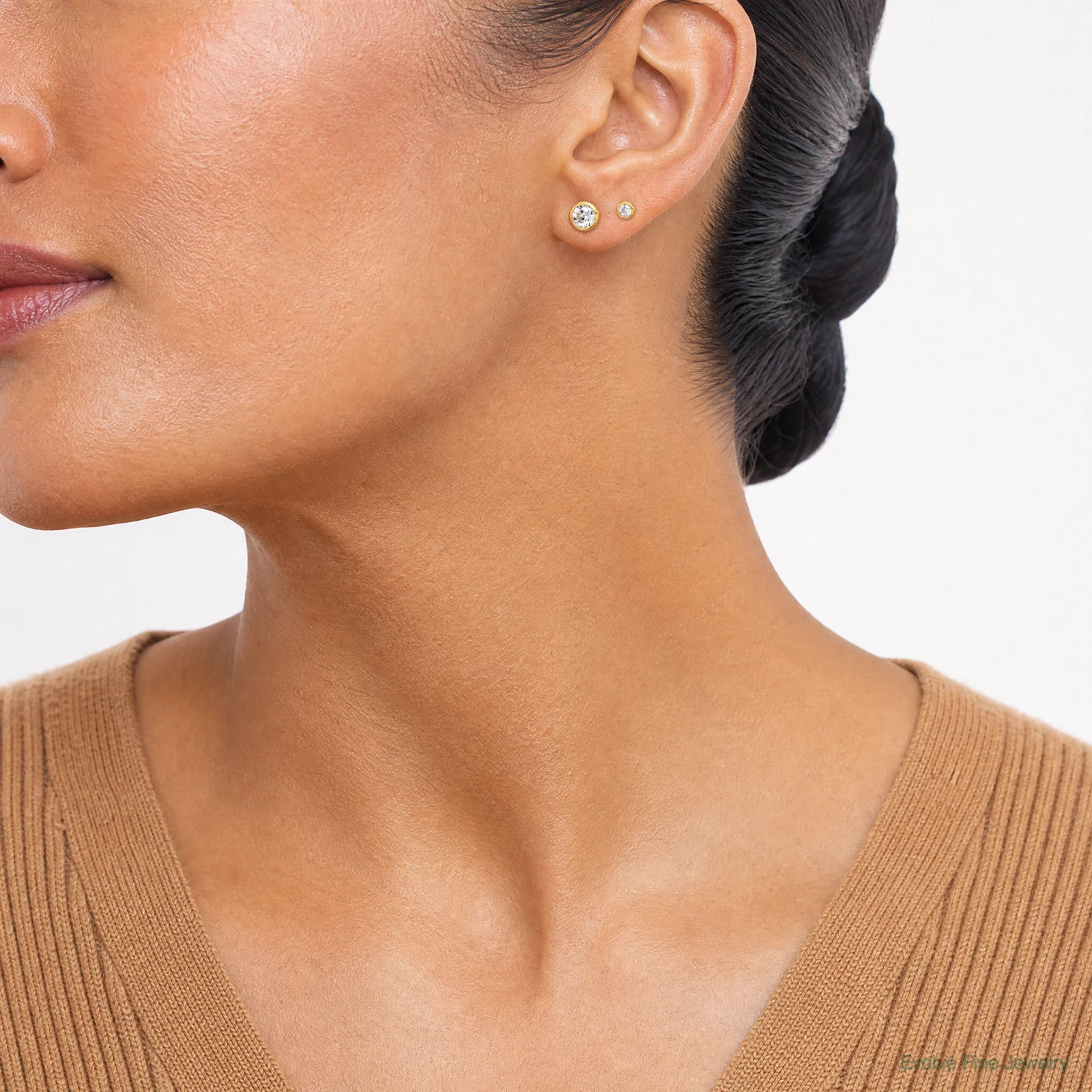 Sterling Silver Gold-Tone 3mm And 5mm CZ Bezel Post Earrings Set