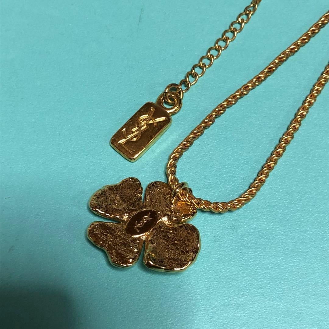 Yves Saint Laurent Flower Necklace Unused Vintage Red Crystal Pendant