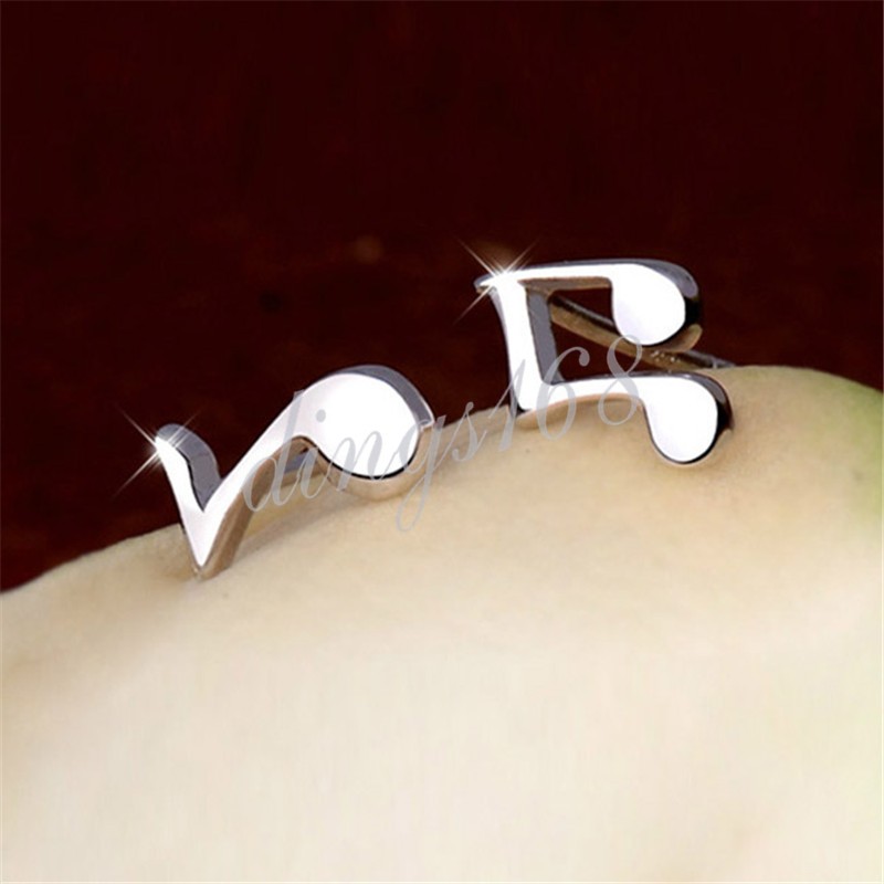 925 Sterling Silver Nickle/Lead Free Smooth Musical Notes Stud Post Earrings