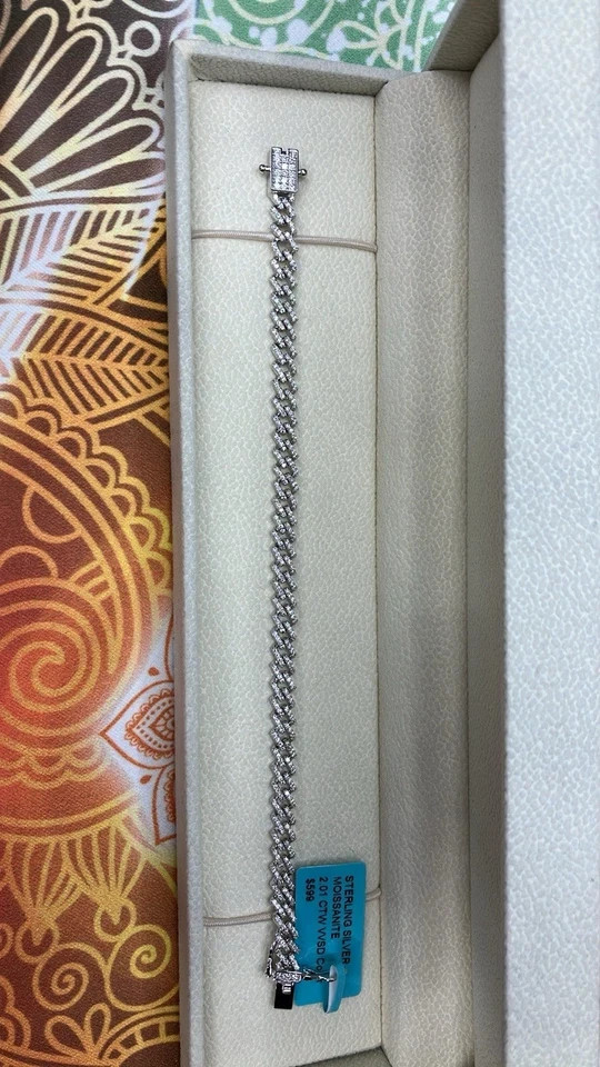 3Ct Round Cut Simulated Diamond Men’s Cuban Link Bracelet 14k White Gold Plated
