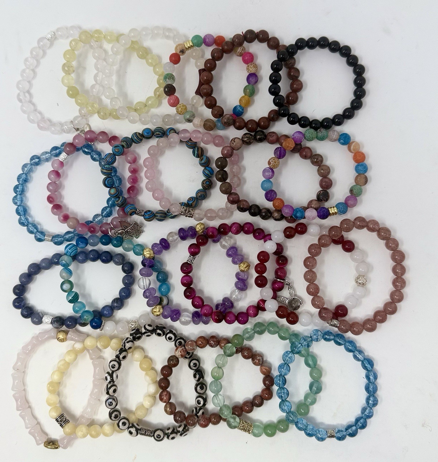 Lot Of 24 Crystal Bracelets 8mm Beads Mixed Materials