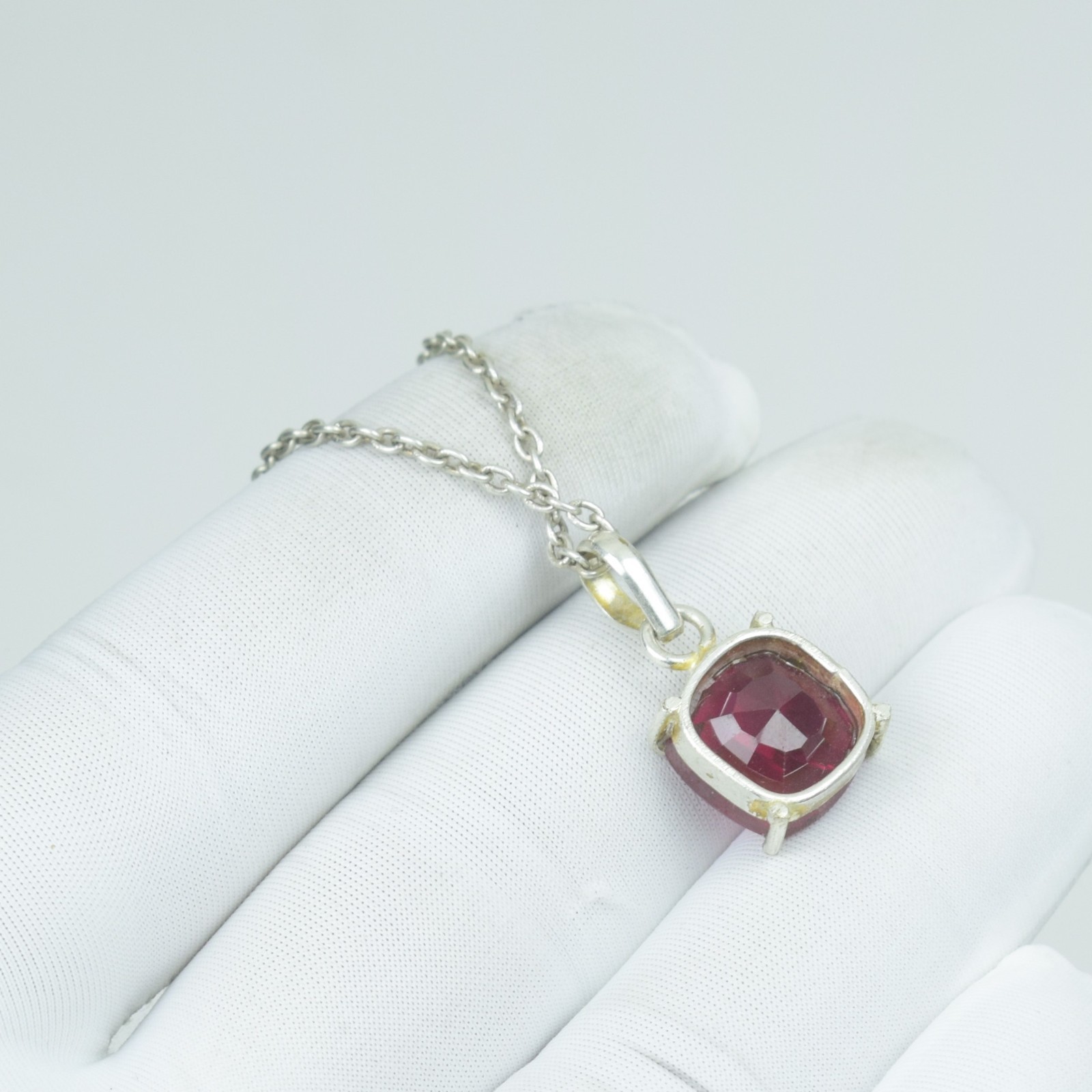 Ladies Gift Red Garnet Necklace Jewelry, 925 Sterling Silver Pendant Gemstone,